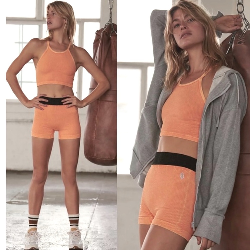 Free People Movement Happiness Runs Prajna Shorts Light Orange with Black - Picture 3 of 8